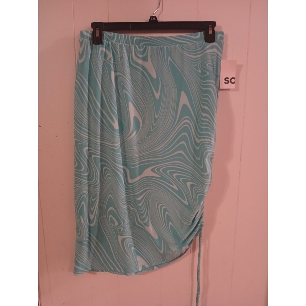 SO  Size XL Teal Marble Assymetrical Skirt  Midi Side Cinched Retro Y2K